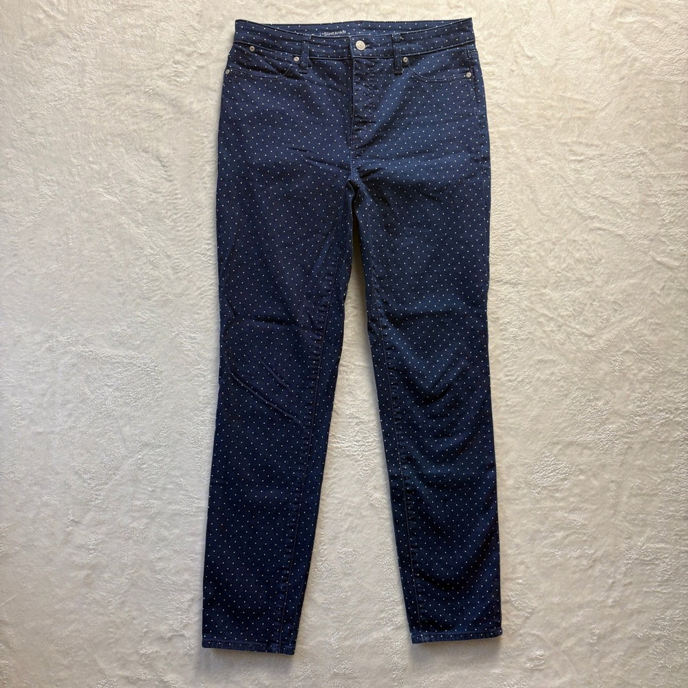 Talbots Jeans Women Sz 6 Long Blue White Polka Dot Flawless Slim Ankle Pants